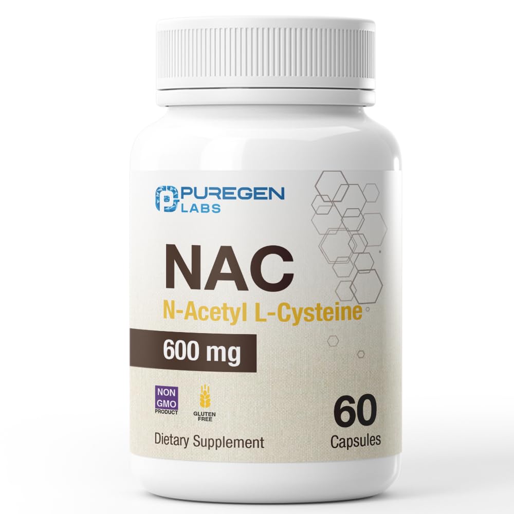 Puregen Labs N-Acetyl-L-Cystein (NAC) 600mg, Antioxidans Support Supplement, NAC 600 mg, leicht zu absorbieren - 60 vegetarische Kapseln