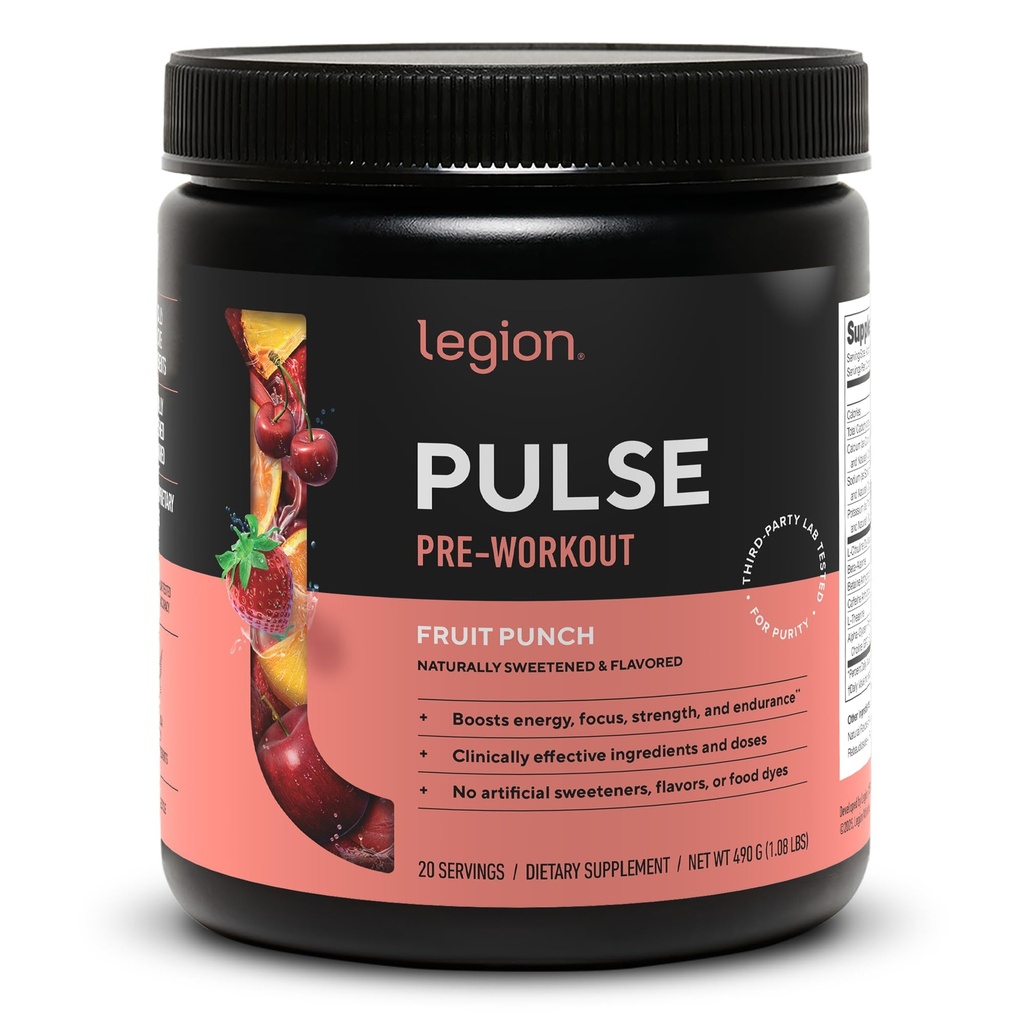 LEGION Pulse Pre Workout Supplement - Alle natürlichen Stickstoffoxyd Preworkout Trinken, um Energie zu steigern, Kreatin frei, natürlich gesüßt, Beta Alanine, Citrulline, Alpha GPC (Fruit Punch)