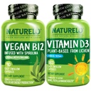 NATURELO Vitamin D - Pflanze aus Lichen - 180 Mini Kapseln, Vegan B12, 1000 mcg Methylcobalamin - 90 Kapseln