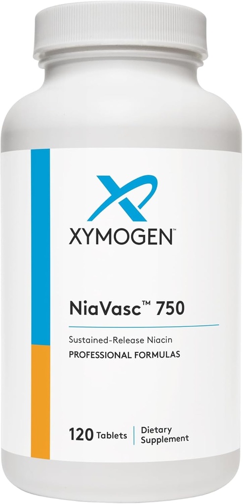 XYMOGEN NiaVasc 750 - Sustained-Release Niacin für einen weniger Flushing-Effekt - unterstützt die Wartung von gesunden Blut-Lippen (120 Time-Release Tabletten)