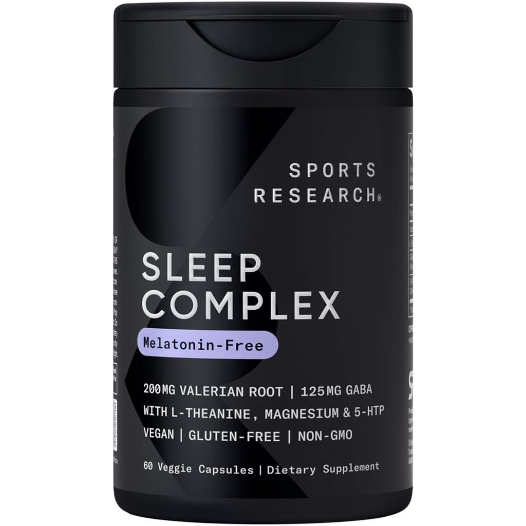 Sport Research® Sleep Complex- Melatonin-Free Vegan Capsules - mit Valerian Root, GABA, L-Theanin, Magnesium & 5-HTP - 30 Servietten