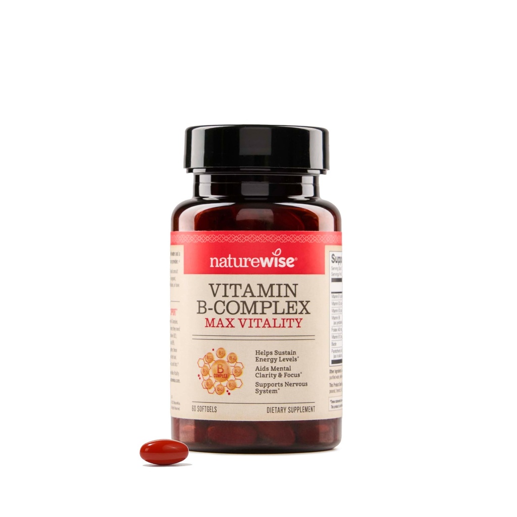 NatureWise Vitamin B Complex für Damen und Herren - mit Folsäure Biotin B1 B2 B3 B6 B12 - Unterstützung Cellular Energy & Mental Clarity - Gluten & Dairy Free, Non-GMO - 60 Softgels[2-Monat Supply]