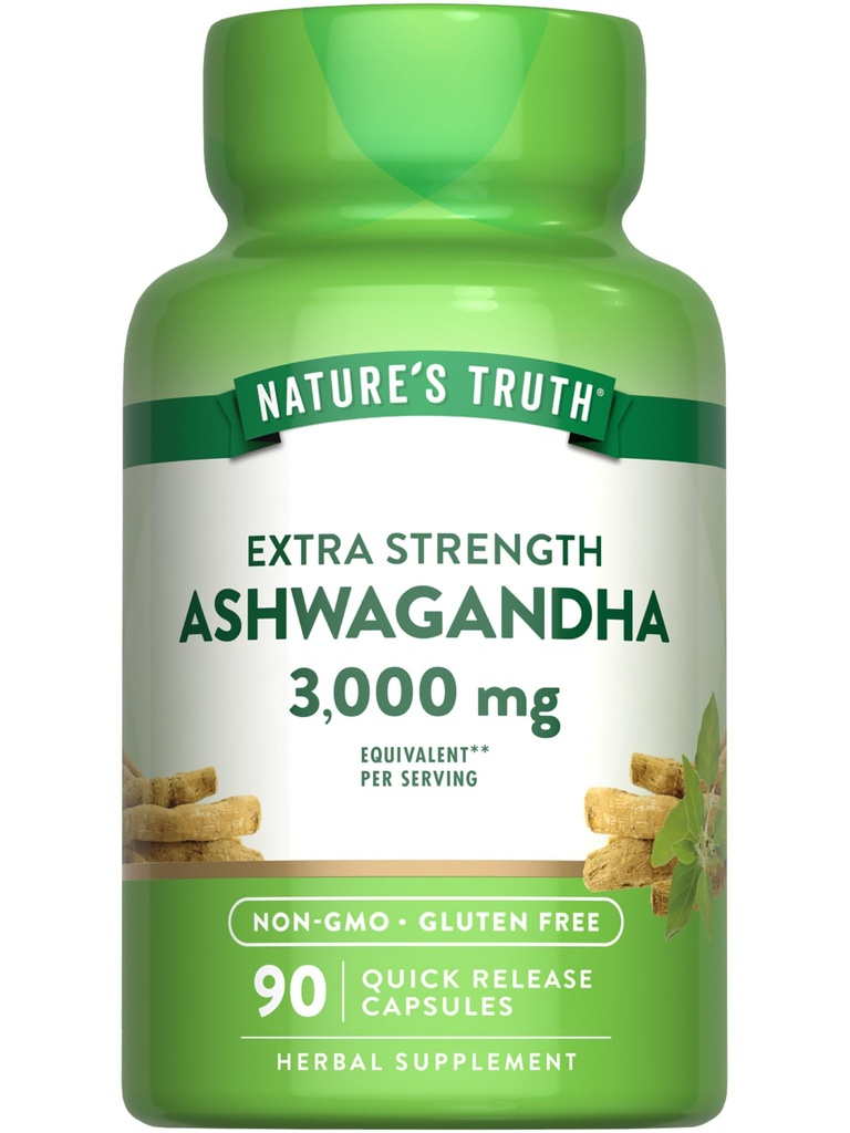 La vérité de la nature Capsules Ashwagandha , 3000mg , 90 Count , Extra Strength , avec Pepper noir , Supplément sans OGM et sans gluten