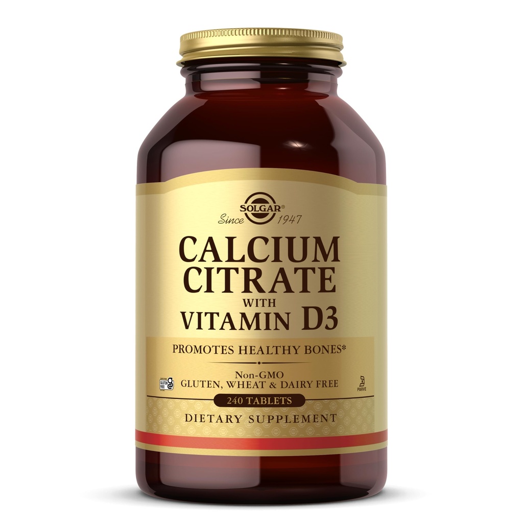 Solgar Calcium Citrat mit Vitamin D3, 240 Tabletten - Fördert gesunde Knochen & Zähne, unterstützt Musculoskeletal & Nervous Systems - Non-GMO, Gluten-Free, Dairy Free, Kosher - 60 Servierungen