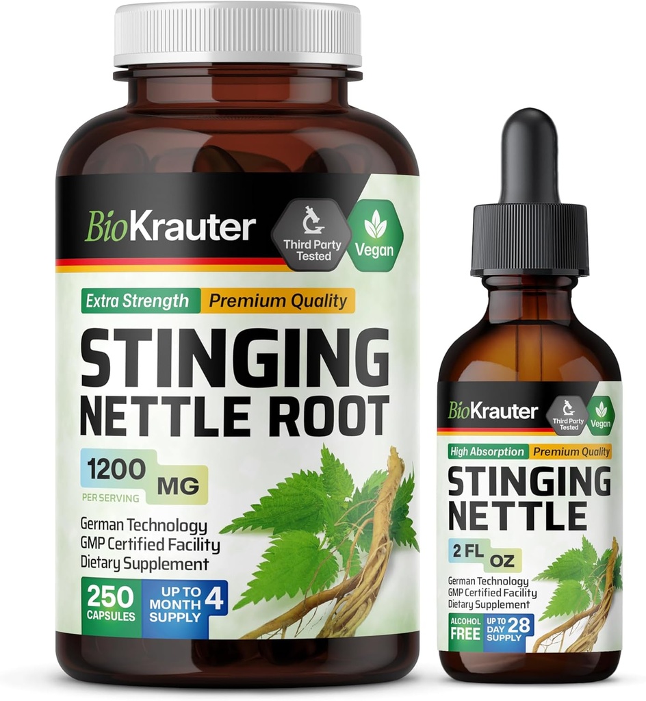 BIO KRAUTER Sting Nettle 250 Kapseln & Sting Nettle Tincture 2 Fl. Oz.