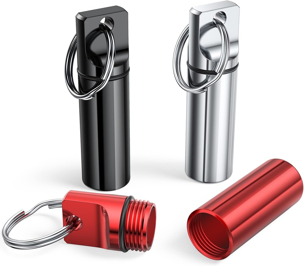 Petite boîte à pilules portable porte-clés (3 pack), en alliage d'aluminium Mini Pill Organizer Case Container for Purse, porte-pilule métallique étanche Bouteille de médecine pour camping en plein air