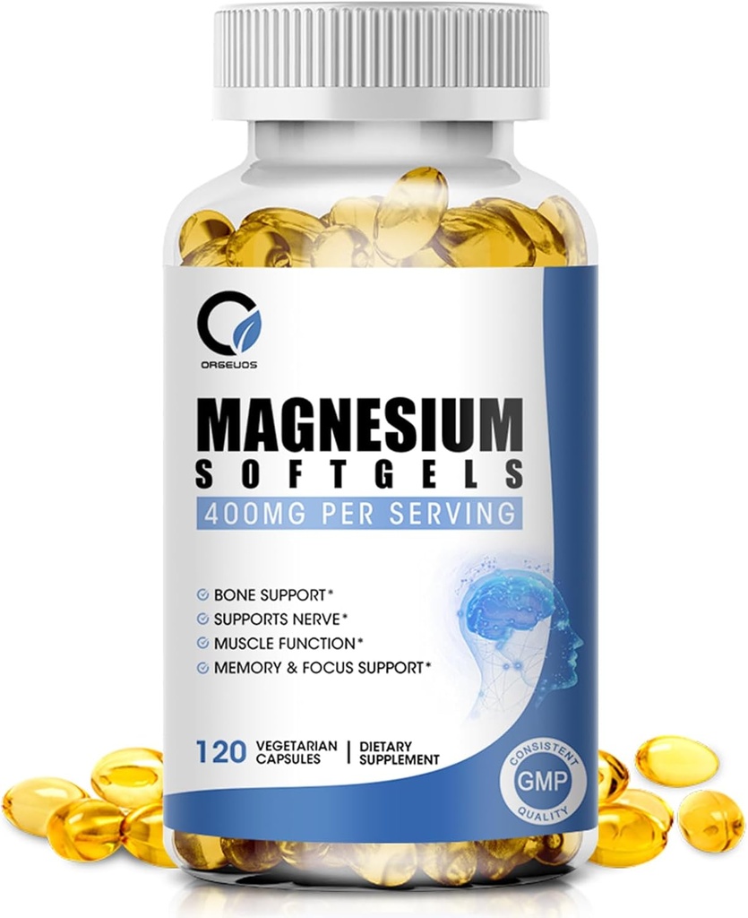 Magnesium Glycinat Kapseln, hohe Absorption Magnesium Glycinat 400mg mit Vitamin B6 & D3 Magnesium Complex ergänzt Weichgele für Muskel-, Knochen- und Energieunterstützung Non-GMO 120 Veganzähl