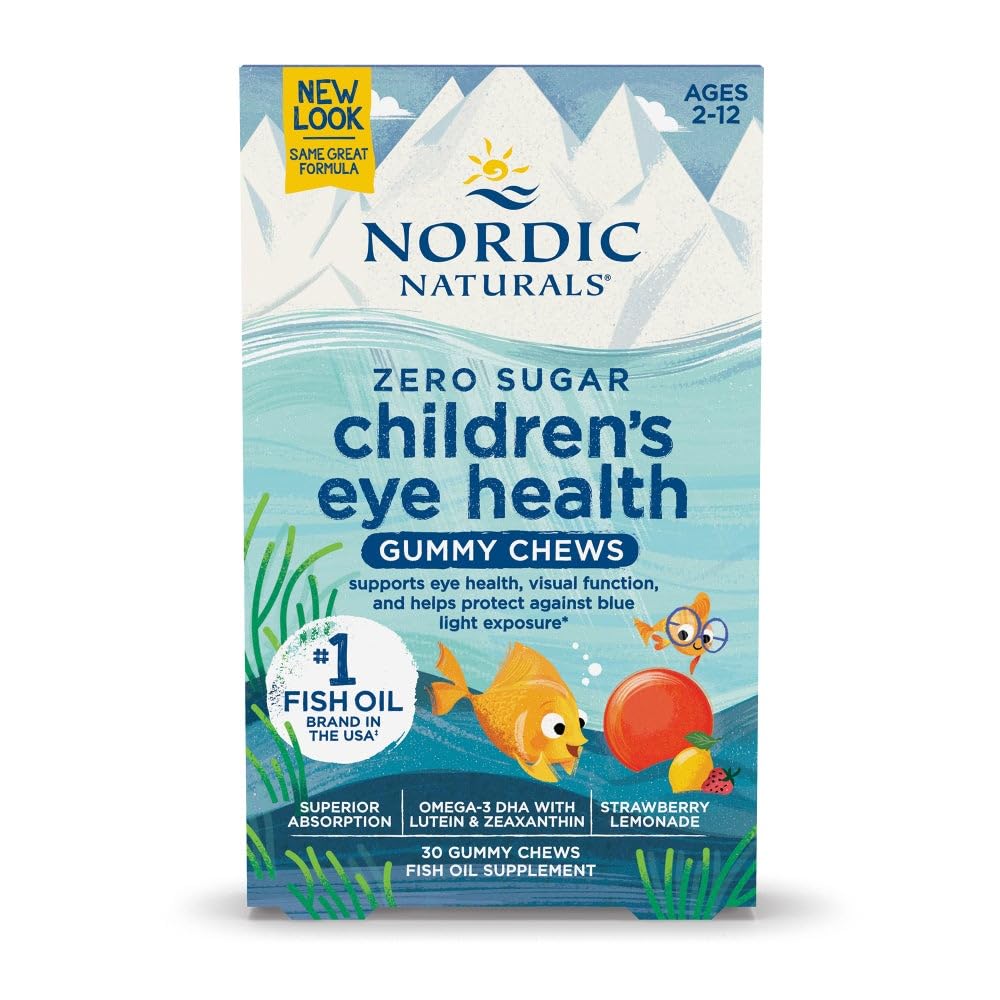 Nordic Naturals Kinderaugen-Gesundheits-Gummien, Erdbeer-Lemonade - 30 Gummi für Kinder - 484 mg Total Omega-3s DHA, Lutein & Zeaxanthin - Gehirngesundheit, Antioxidans-Unterstützung, Non-GMO - 30 Servietten