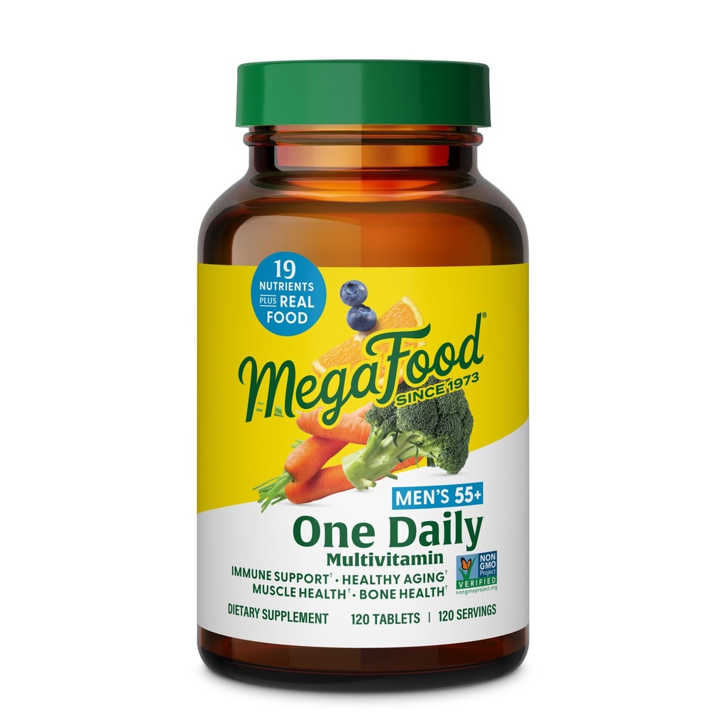 MegaFood Multivitamin für Männer 55+ Eine tägliche Männer Multivitamine, Methylated B12, Vitamin D3, C & Zink - Gesundes Altern, Knochen & Muskelgesundheit & Immununterstützung - Vegetarier - 120 Tabletten