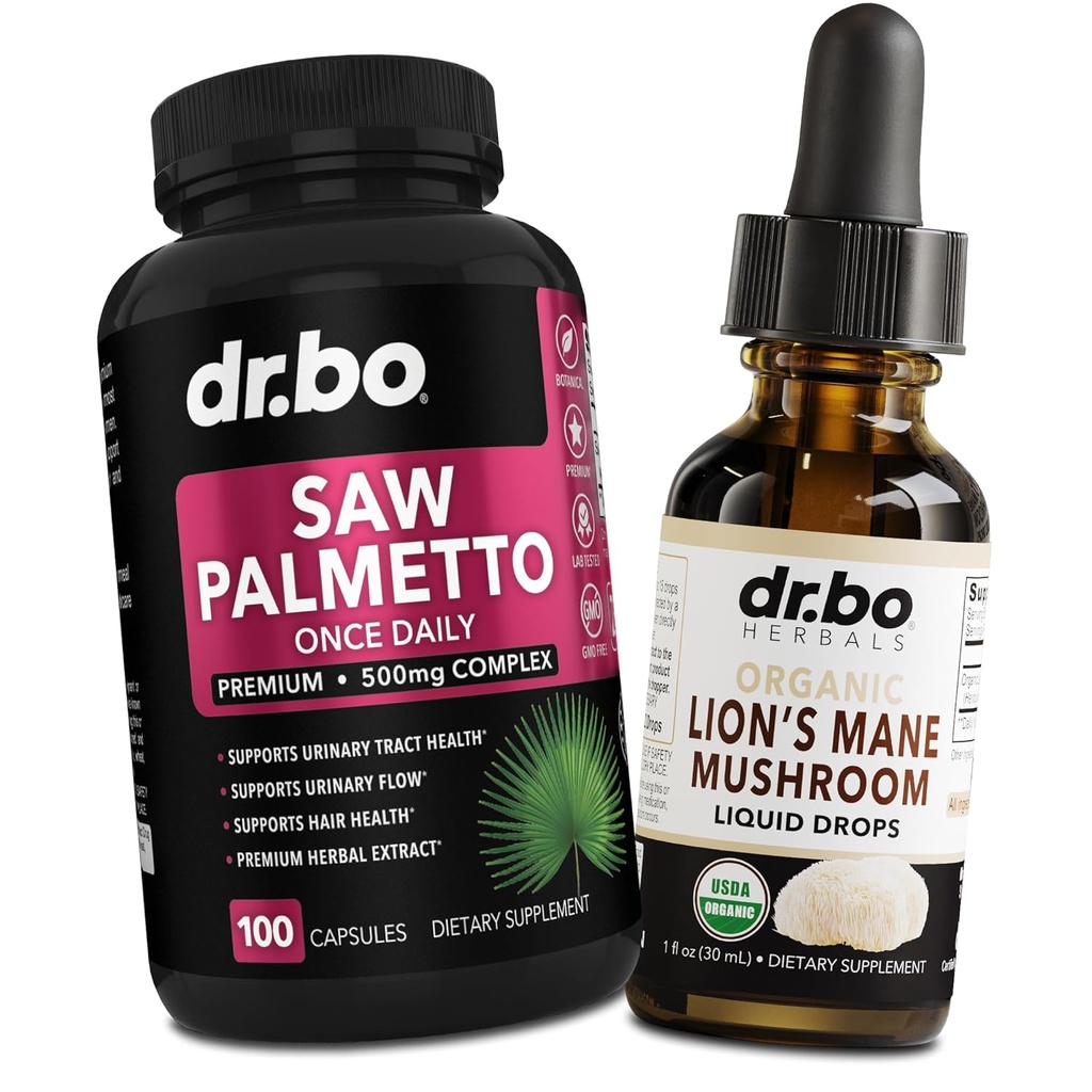 Saw Palmetto for Women Hair Loss & Lions Mane Mushroom Drops - DHT Blocker Growth Plus Bladder & Organic Lion's Mane Mushroom Liquid Drops Tincture - Pure Saw Palmetto Hair Loss & Urination Pills