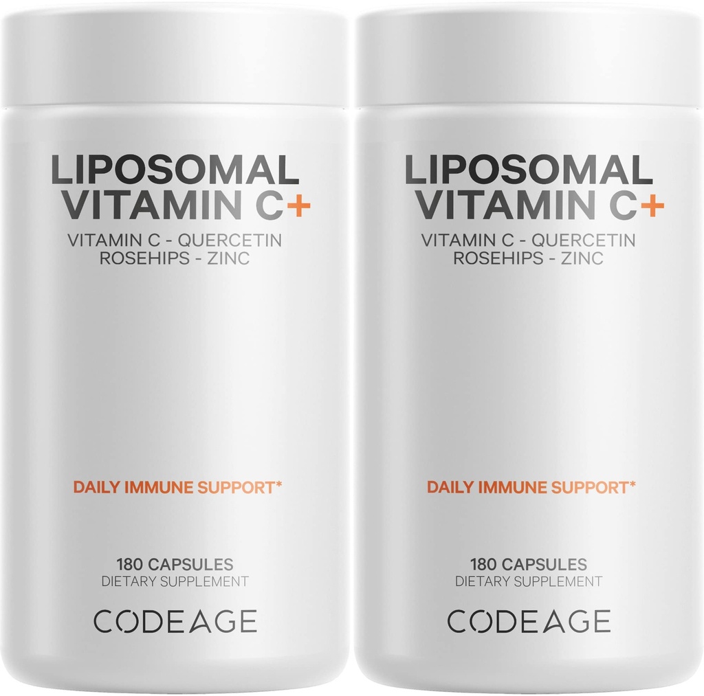 Codeage Liposomal Vitamin C 1500mg mit Zink, Elderberry, Citrus Bioflavonoids Grapefruit, Zitronen, Orangenpulver, Quercetin & Rose HIPS Frucht – Vegan Ergänzung - Non-GMO, Vegan Pillen - 2 Packung