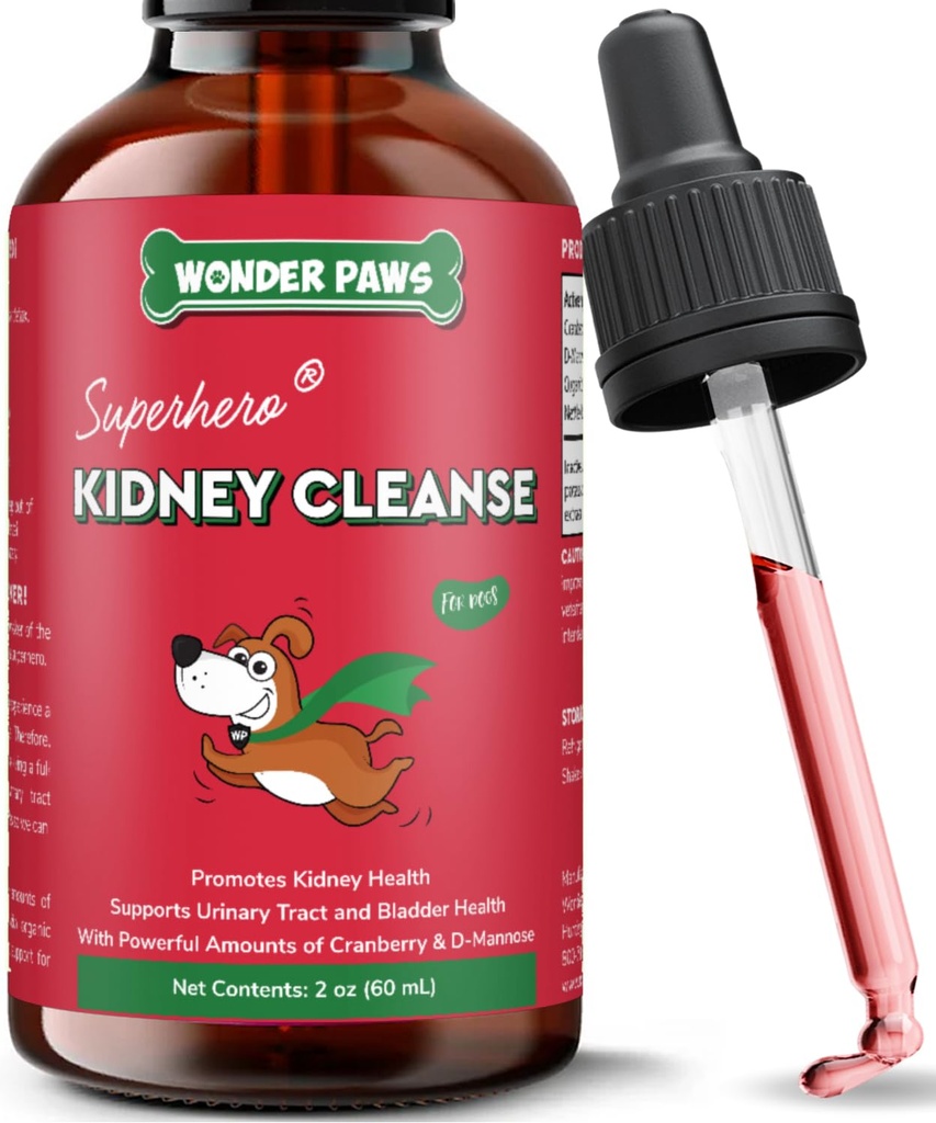 Wonder Paws Premium Kidney-Unterstützung für Hunde – Cranberry-Ergänzung für Hunde – Hunde-UTI-Behandlung – unterstützt Bladder, Detox, Urinary & Kidney Health – Liquid Kidney Supplement für Hunde 2 Unze (60ml)