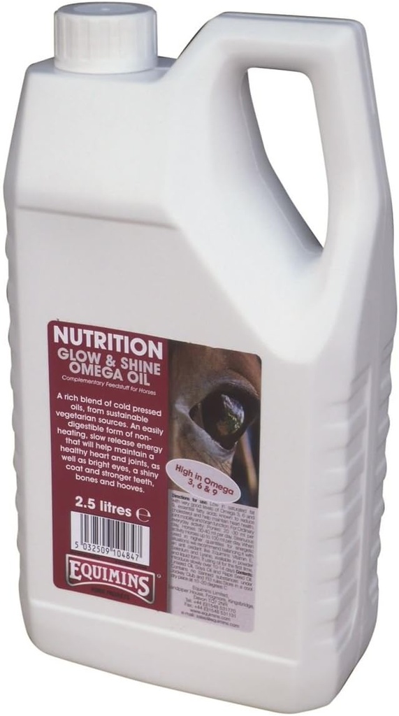 Glow and Shine Omega Öl, Equimins, Pferdenahrung und Ergänzungen, 2.5L