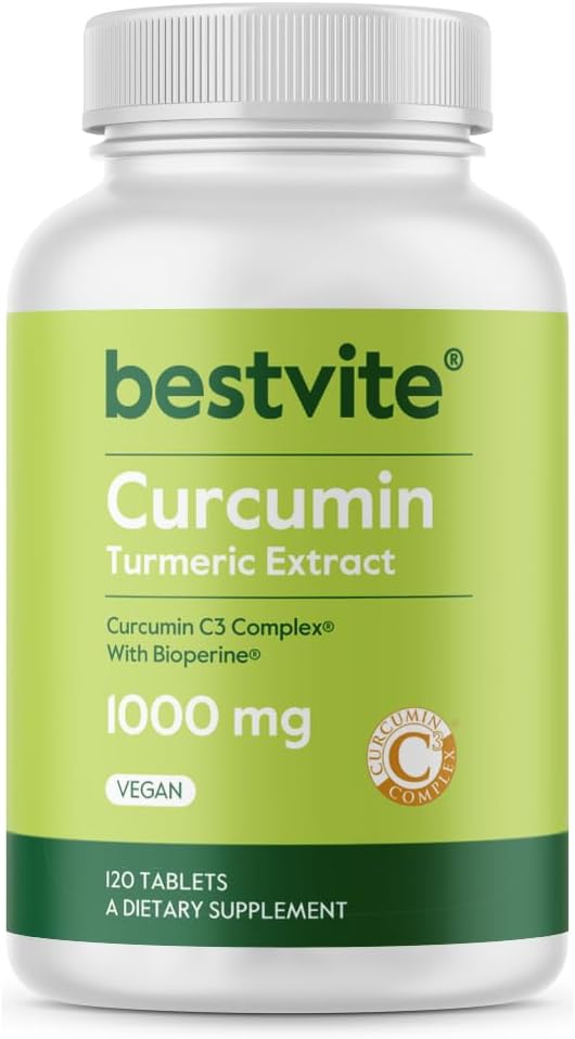 Curcumin 1000mg (Turmeric)(120 Tablets) Made with Curcumin C3 Complex & Bioperine - Standardized to 95% Curcuminoids - Vegan