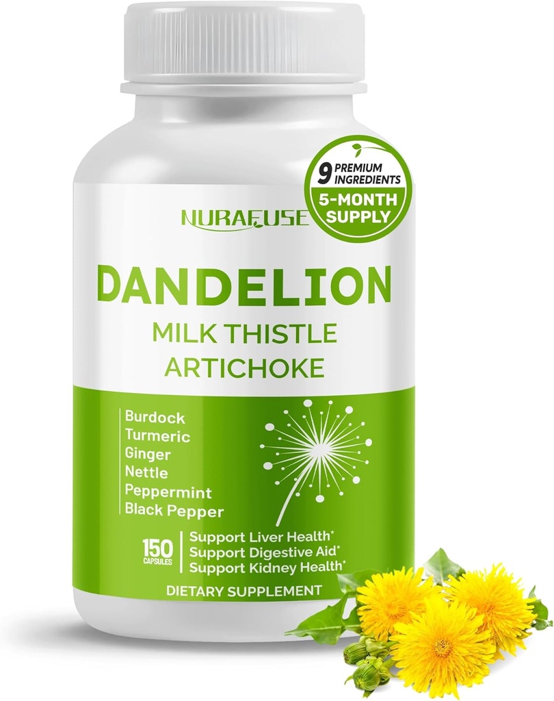 Dandelion Milk Thistle Artichoke Burdock Turmeric - Unterstützung Lebergesundheit, Unterstützung Verdauungshilfe - Made and Testing in USA