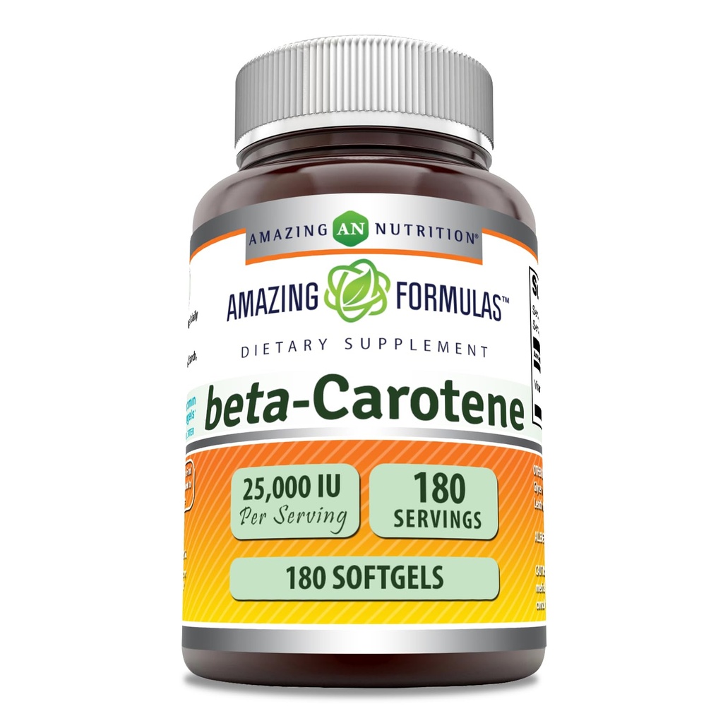 Erstaunliche Formeln Beta-Carotene Ergänzung | 25000 IU pro Servieren | 180 Softgels | Non-GMO | Gluten-Free | Made in USA