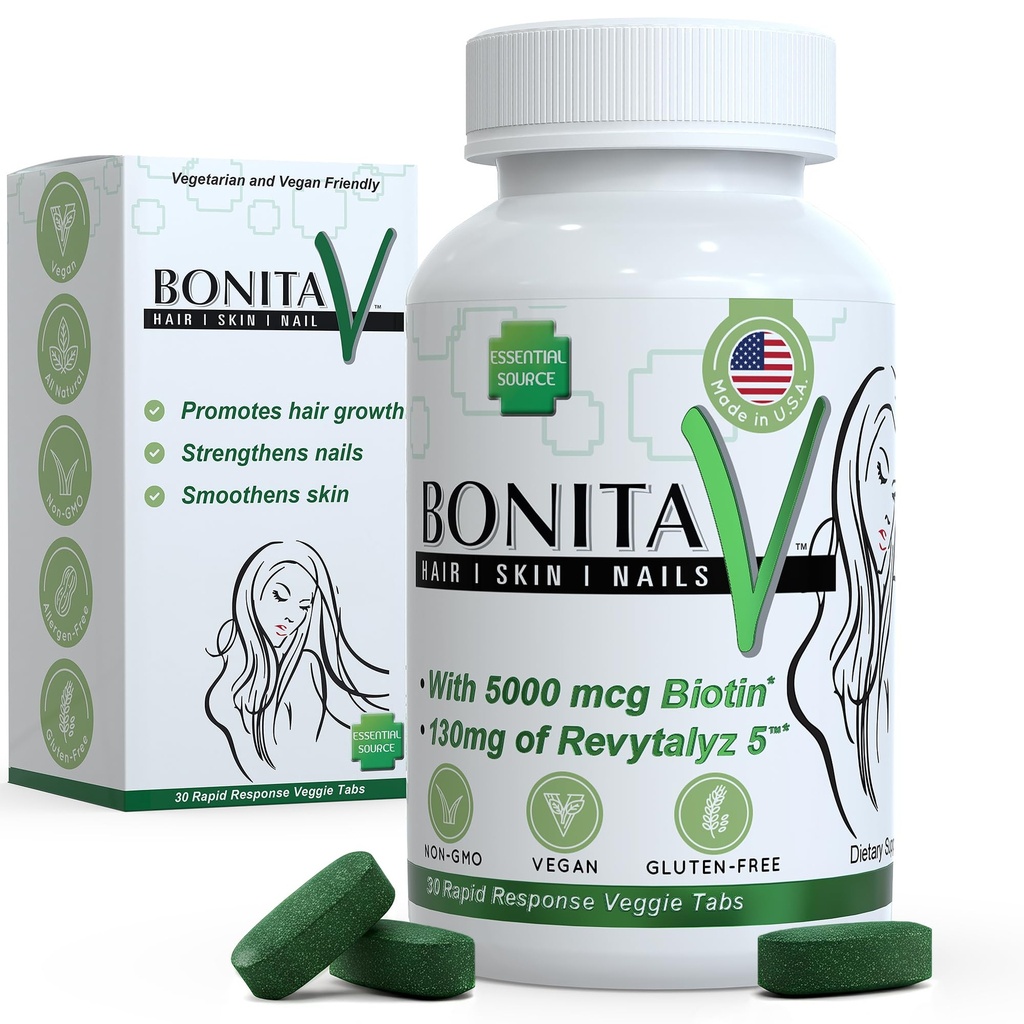 Essential Source Biotin (Biotina Vitaminas) - Haarhautnägel Vitamine für Damen und Herren - 5000 mcg - Haarwachstumsunterstützungsergänzungsmittel - 30 Tabletten - mit Revytalyz 5, Vitamin A, C, B12 - Made in USA