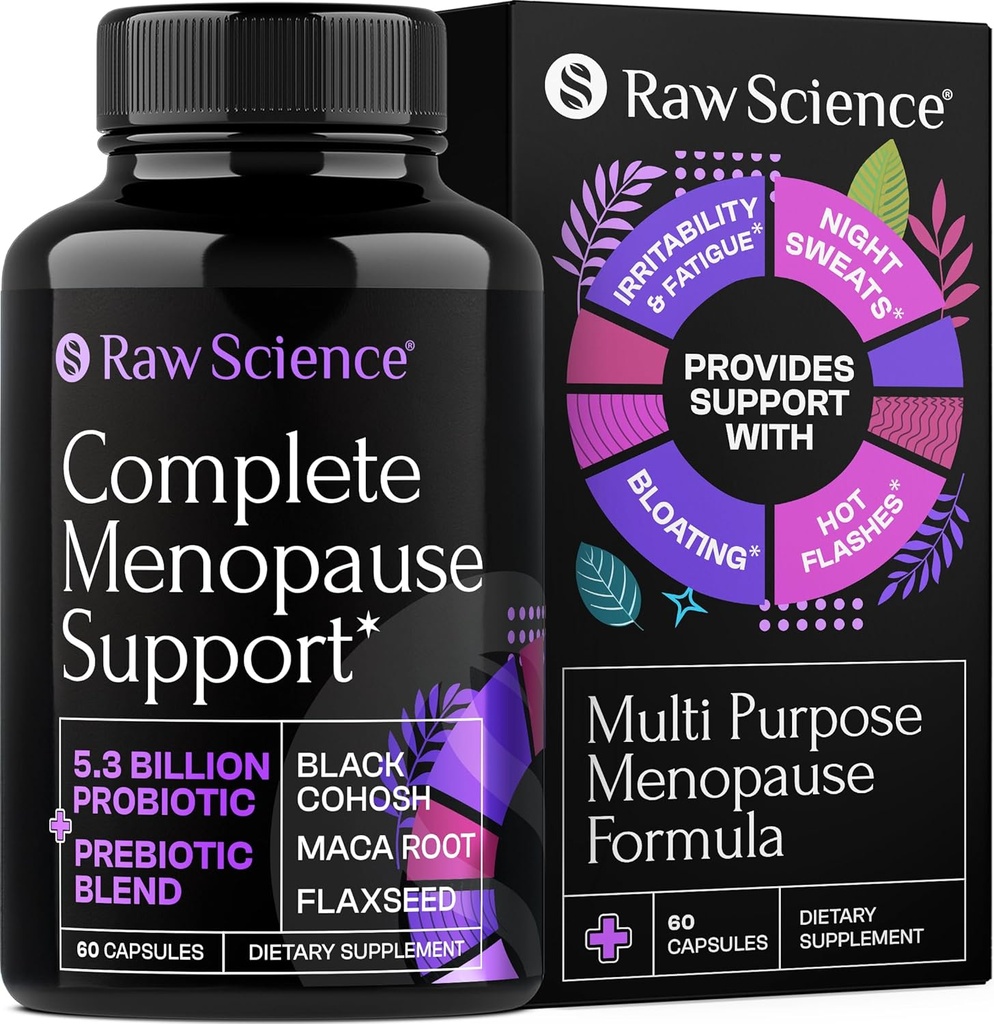 Suppléments de ménopause pour les femmes - Coho noir pour les flashs chauds de ménopause, les sueurs nocturnes et l'équilibre hormonal avec DIM, Vitex, Dong Quai, Red Clover - Complete ménopause soutien santé vaginale, 60 capsules