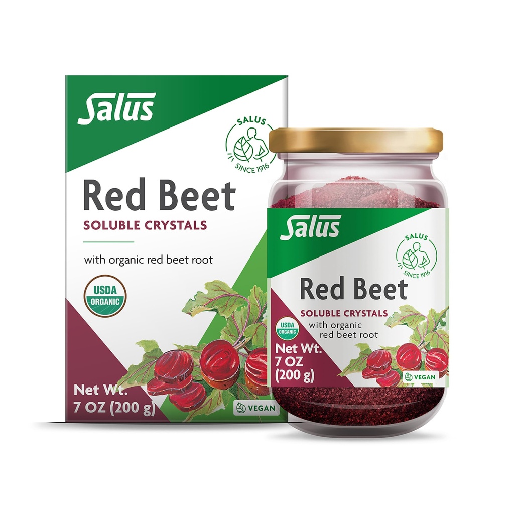 Salus Red Beet Crystals - Organic Nutritional Beet Root Powder Mix - Superfood Powder Supplement mit Vitamin C, Folate, Magnesium & Kalium - 7 oz