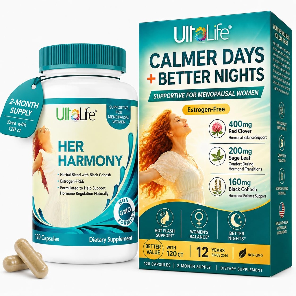 UltaLife Ihre Harmony Menopause Ergänzungen für Frauen - Hot Flashes Menopause Relief & Hormon Balance für Frauen - Enthält Black Cohosh, Dong Quai, Red Clover & More - Estrogen Free - 120 Kapseln
