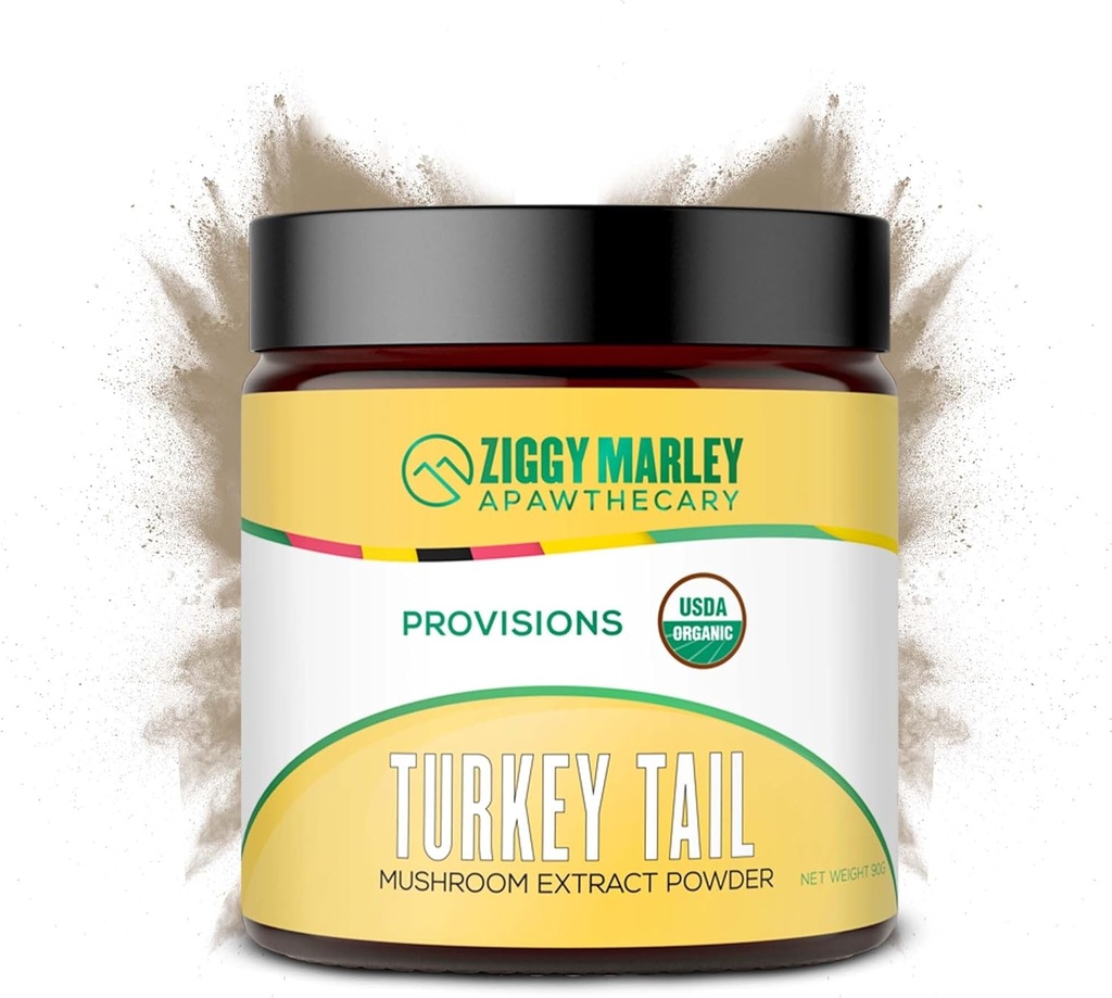 Ziggy Marley's USDA Bio Turkey Tail Mushroom Poudre pour chiens et chats – Soutien Immunité et digestion – Extrait de corps fruitier, 90 grammes