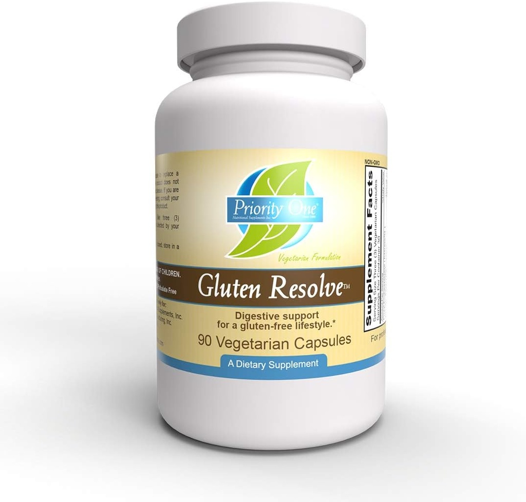 Priority One Vitamins Gluten Resolve 90 Vegetarische Kapseln - Verdauungsunterstützung für einen glutenfreien Lebensstil.* Tolerase®G ist wissenschaftlich bewährt bei Digest proline-Rich Gluten Epitopen.*