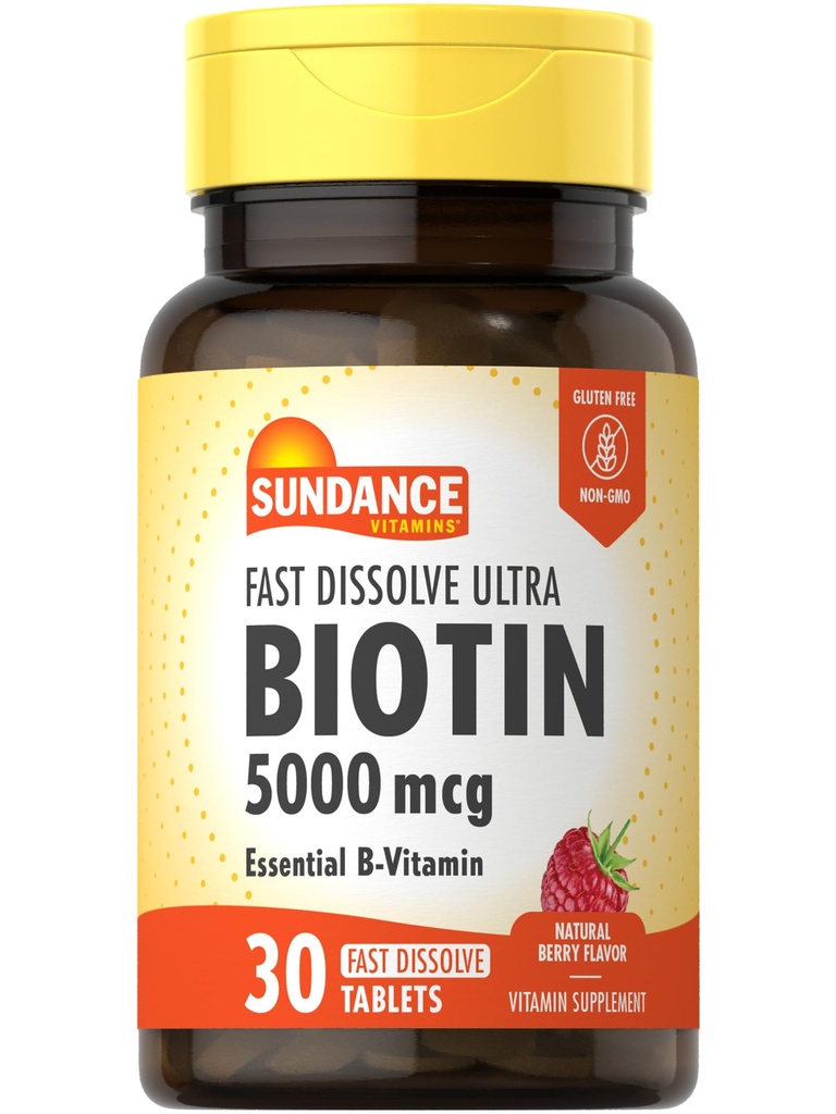 Sundance Fast Dissolve Biotin 5000mcg | 30 Tabletten | Essential B-Vitamin | Natural Berry Flavor | Vegetarisch, Non-GMO und Glutenfreie Ergänzung