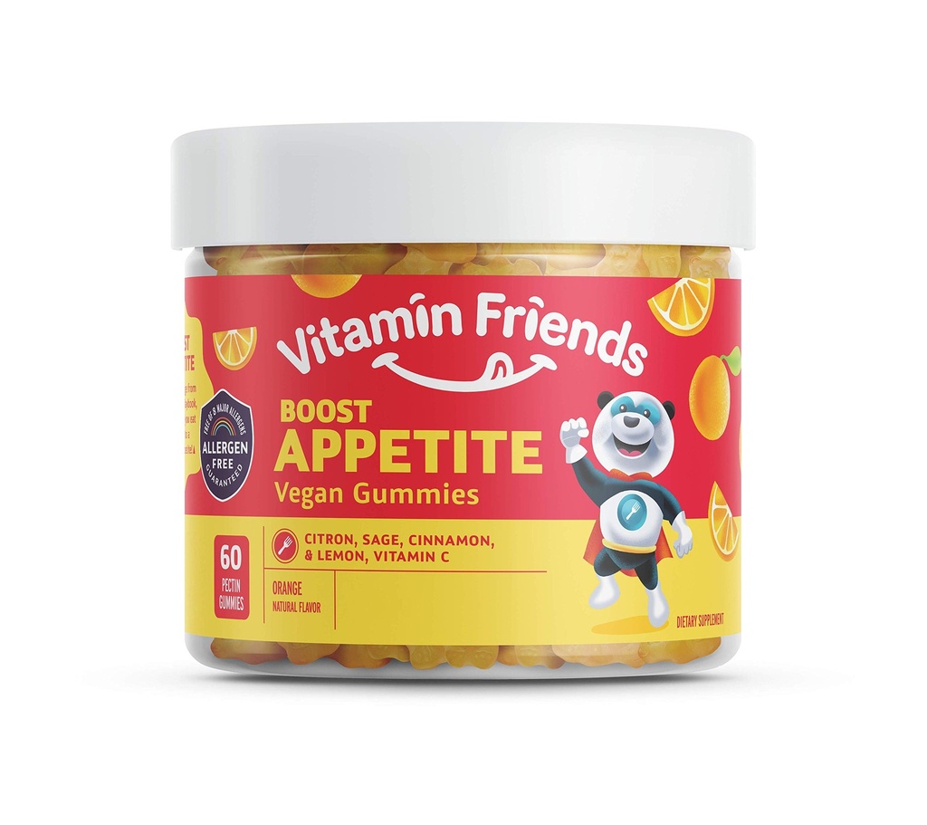 Vitamin Friends - Natürliche und vegane Appetit Stimulant Gummis für Kinder-Null Allergen Kinder Vitamine - Orange Flavor (60 Gummi)