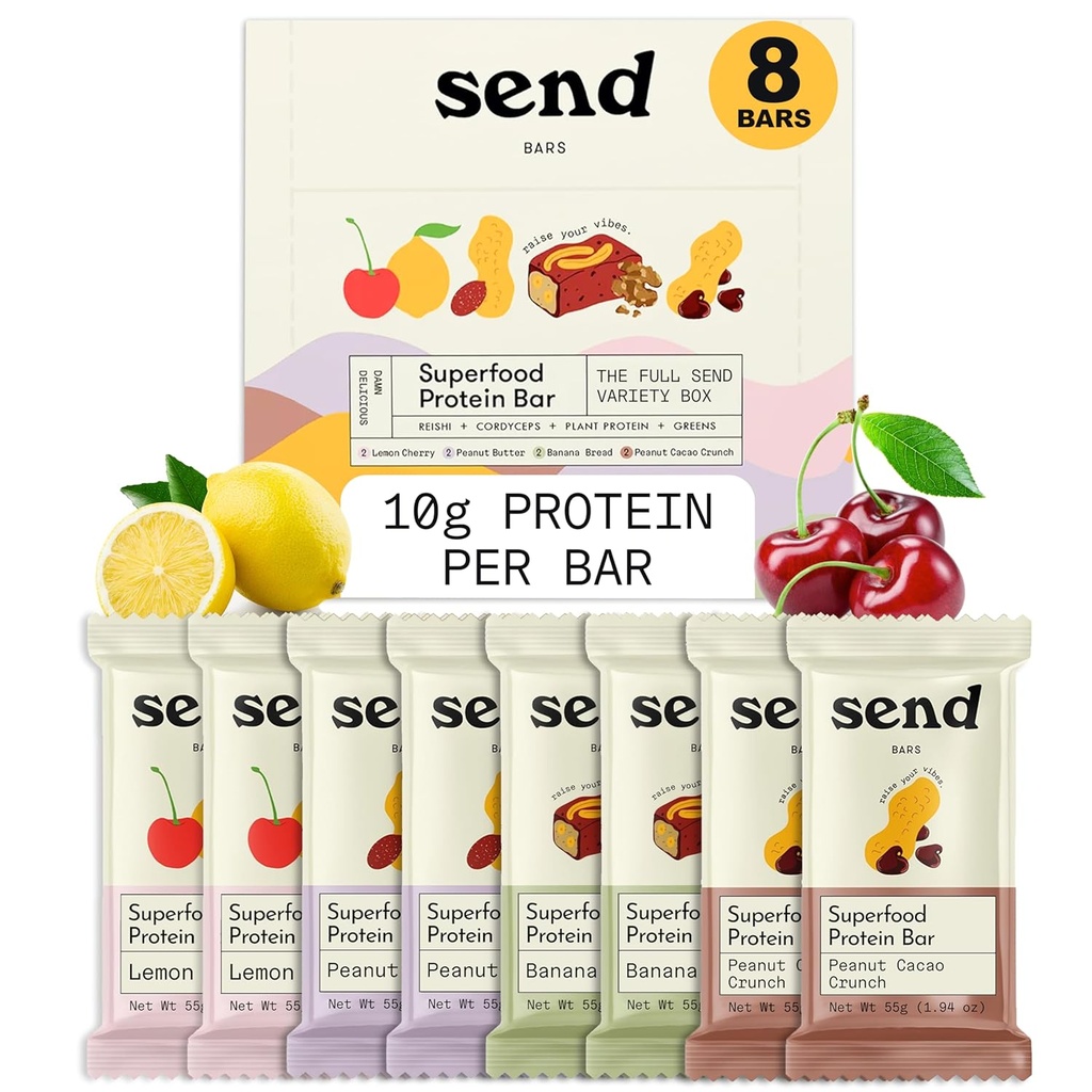 Senden Bars Pflanzenbasierte Vegan gesunde Protein Bars, mit Grüns (Variety Pack, 8 Bars) – Nur echte Zutaten, Zero Added Sugar, Glutenfrei, Dairy-Free