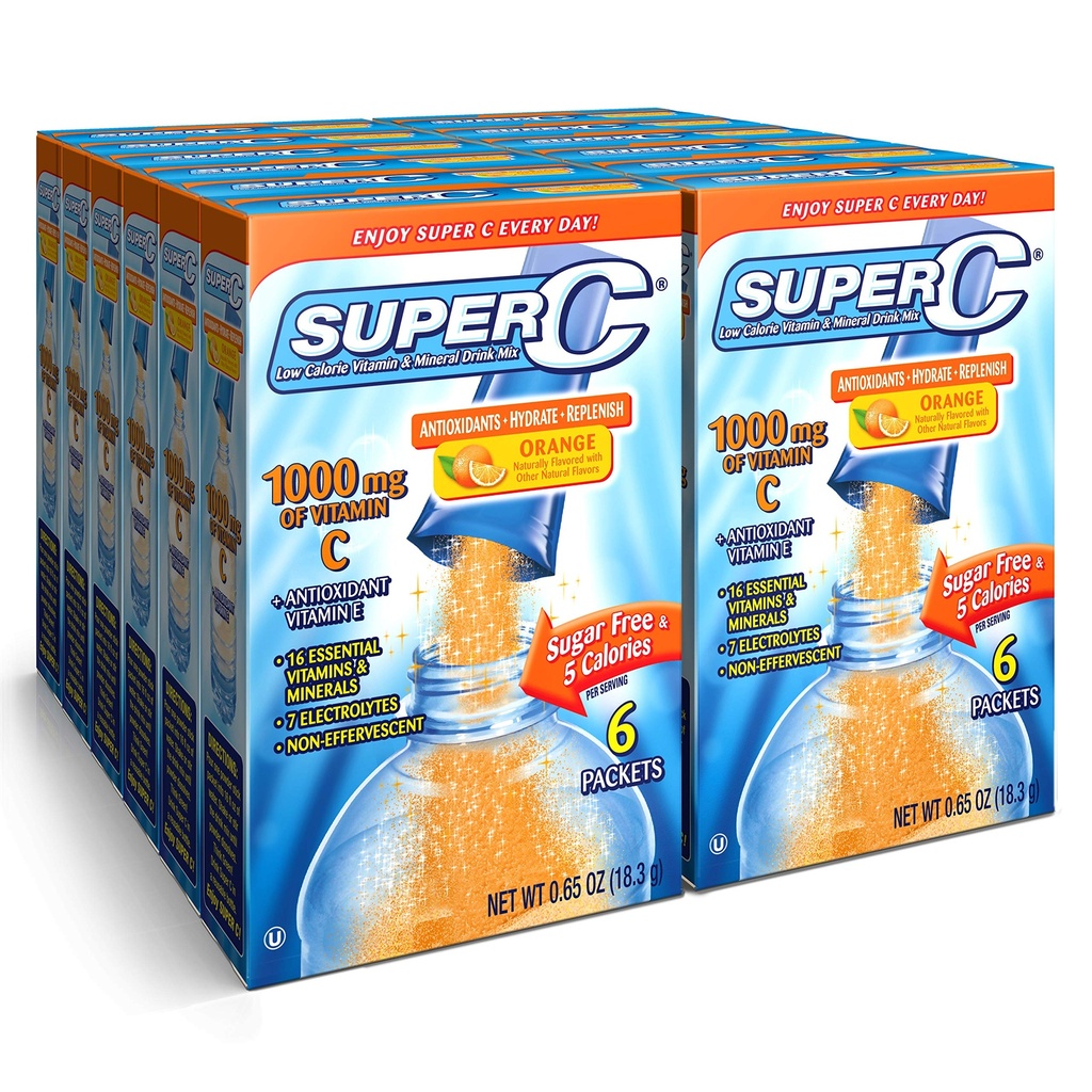 Super C Vitamin & Mineral Drink Mix, Orange, 6 CT Singles zu gehen, Packung von 12 (72 Gesamtpakete)