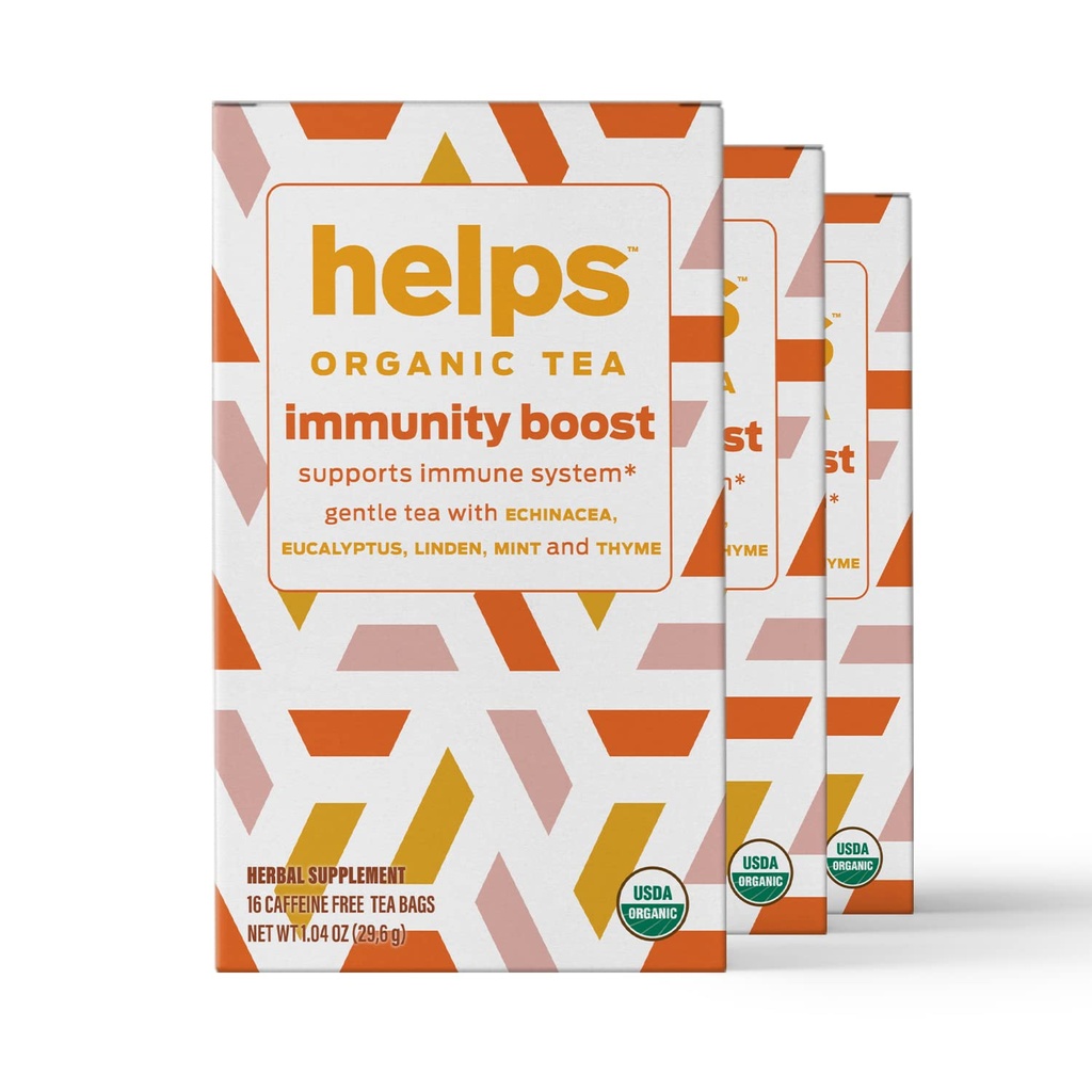 HELPS TEAS | Helps Immunity Boost Tea | Organic herbal blend of Echinacea, Eucalyptus, Mint, Linden, Thyme and Natural Honey Flavor. Facilitates Respiratory Health | 16 Tea Bags - Pack of 3 |