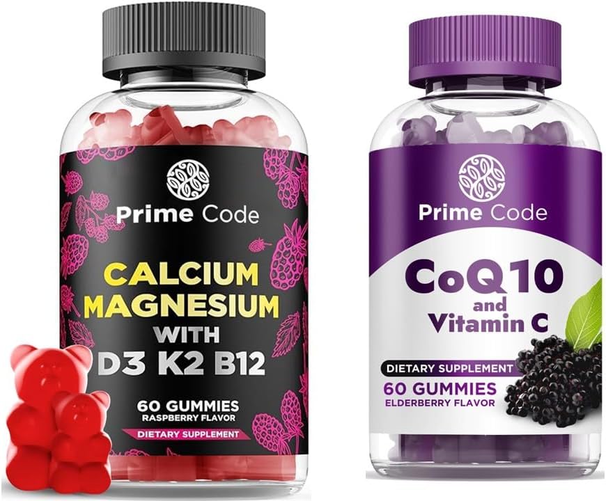 Prime Code Calcium Gummi für Frauen und Männer mit Magnesium Vitamin B12 Vitamin K2 & Vitamin D3, CoQ10 200mg & Vitamin C 250mg Gummie