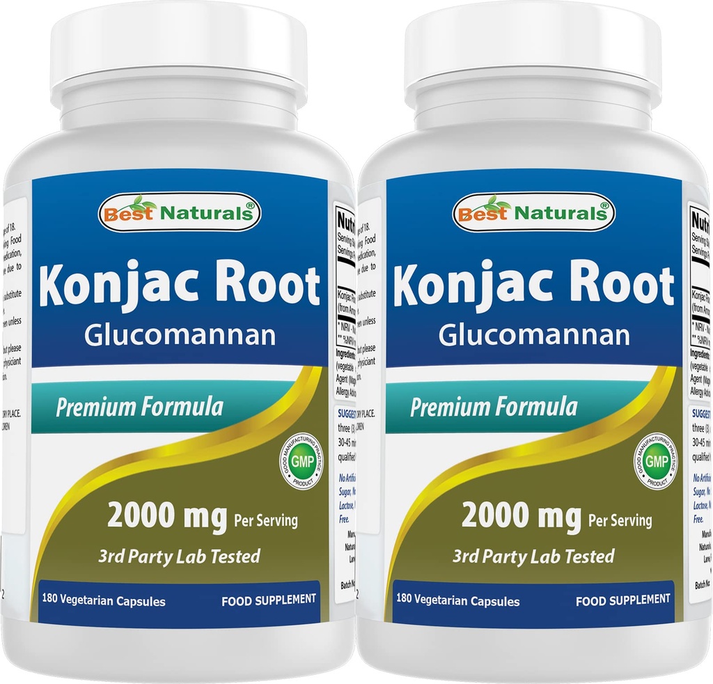 Meilleurs Naturals 2 Pack Konjac Glucomannan Root 2000 mg par portion - 180 Capsules végétariennes