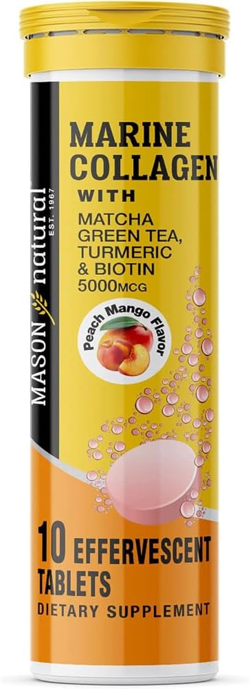 MASON NATURAL Marine Collagen mit Matcha Green Tea, Turmeric and Biotin - Gesundes Haar, Haut und Nägel und Gelenke, Leistungsstarkes Antioxidans, 10 Effervescent Tablets