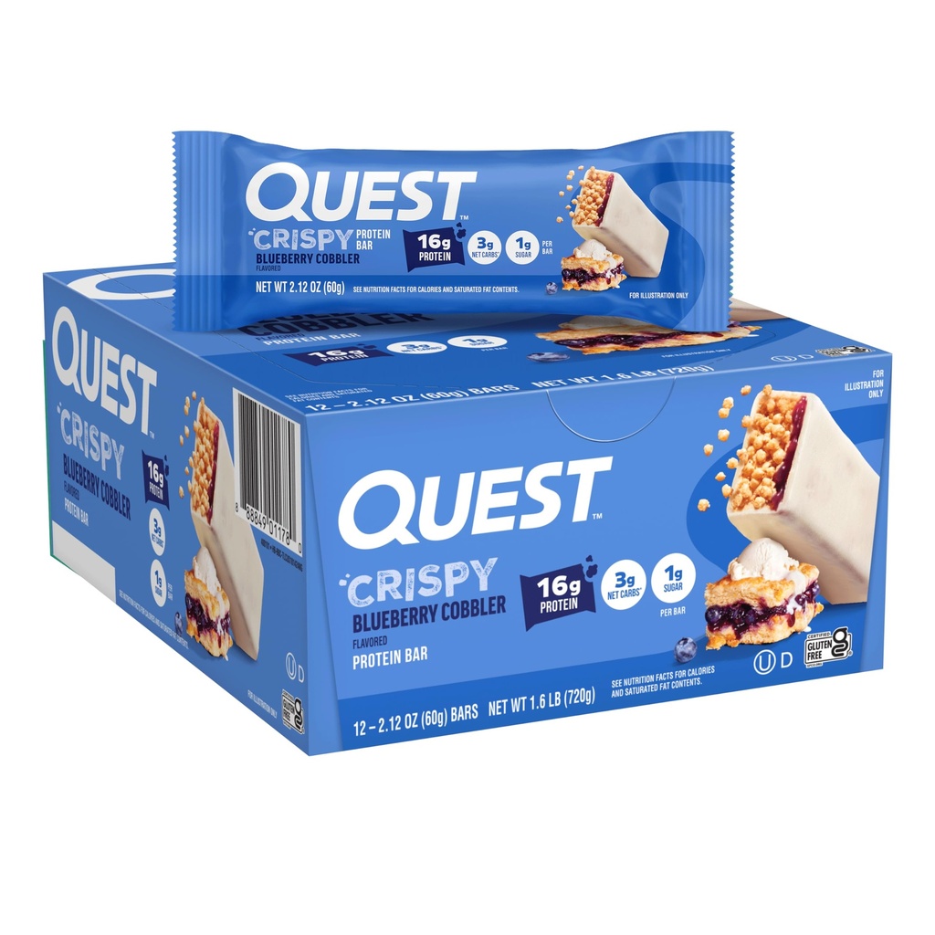 Quest Nutrition Crispy Blueberry Cobbler Hero Protein Bar, 16g Protein, 1g Zucker, 3g Net Carb, Gluten Free Protein Snack, Keto Friendly, 12 Count