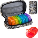Serfeymi Wochenreise Pille Organizer 2 mal ein Tag AM Upgrade Regenbogen Pille Box 7 Tage mit tragbaren Reißverschluss PU Leder Pille Fall, Medizin Organizer für Pillen, Vitamine, Fischöle - Braun 03