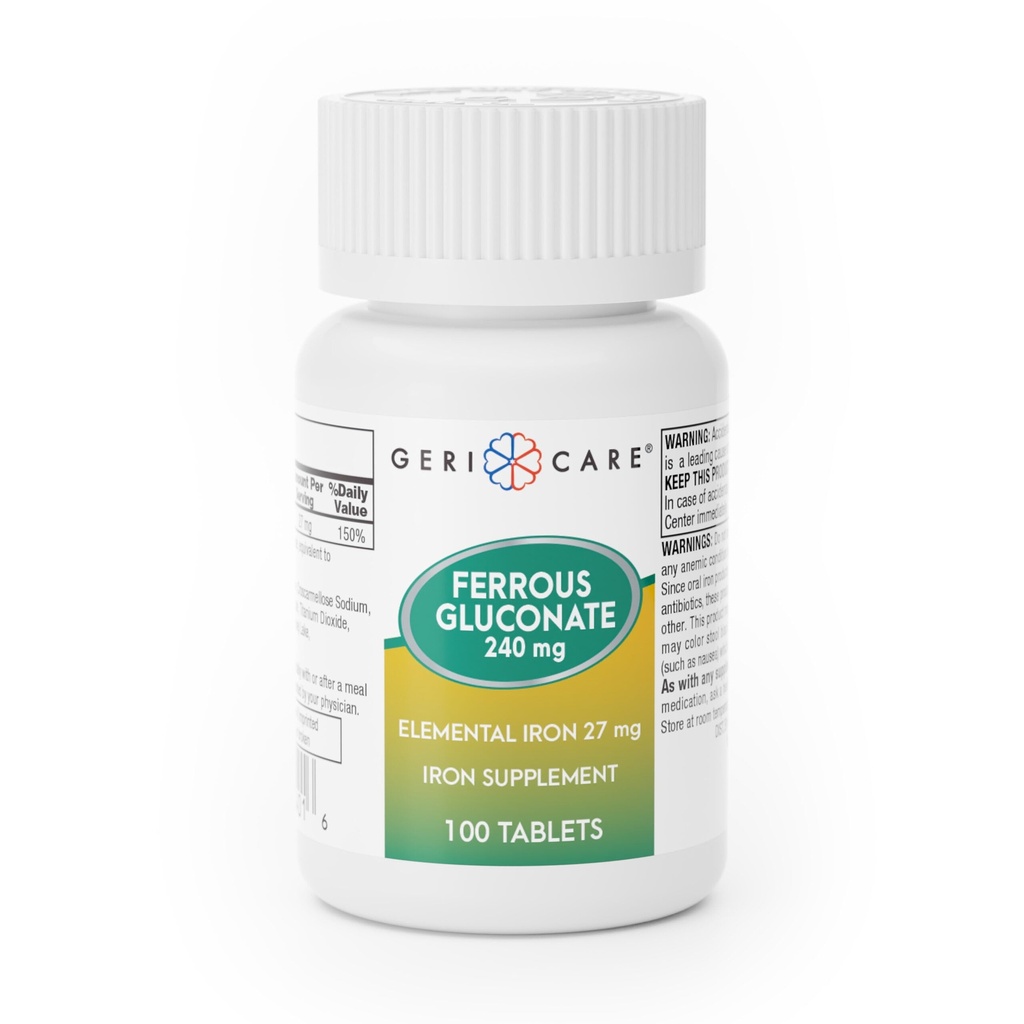 Gericare Iron 27mg Ferrous Gluconate 240mg, Eisen & Energie-Ergänzung, 100 Count (Pack von 1)