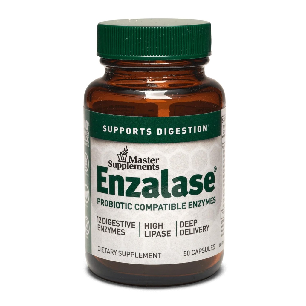 Master Supplements Enzalase - 50 Kapseln - Probiotische kompatible Enzyme - Bietet Verdauungs-Boost + Gas & Bloating Relief - Glutenfrei - 50 Portionen