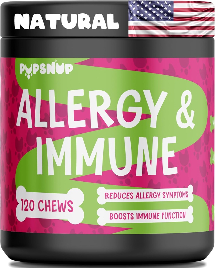 PupSnup- Allergy & Immun Probiotics für Hunde- Hunde Allergy Chews, Saisonale Allergien, Haut und Mantel Supplement 120 Soft Chews- Made in USA