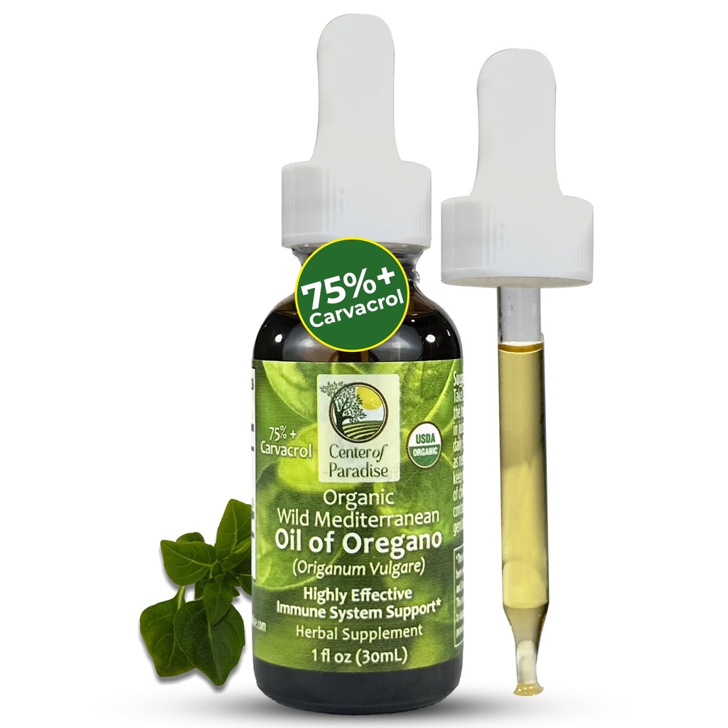 Zentrum des Paradieses Wildes Mittelmeeröl von Oregano mit 75% + Carvacrol (1 fl oz) Zertifizierte Oregano Öl Bio Tropfen in extra Virgin Olivenöl für Immune* & Respiratory* Unterstützung, ca. 450 Servietten