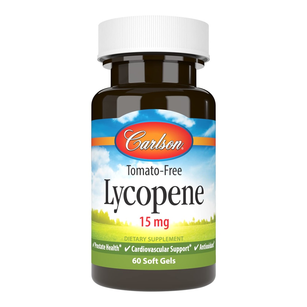 Carlson - Lycopène, 15 mg, Sans tomates, Prostate Health & Circulation Support, Bien-être optimal, 60 Softgels