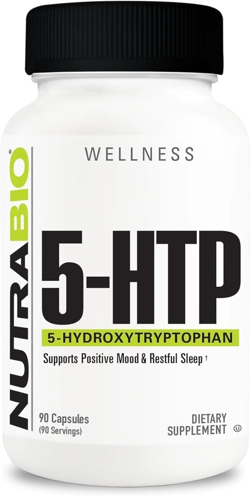 NutraBio 5-HTP-Ergänzung, 200mg Kapseln- Kann helfen, gesünder und anhaltender Schlaf, 90 Gemüsekapseln zu unterstützen und zu fördern