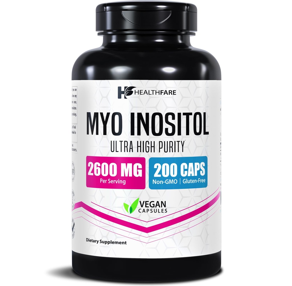 Healthfare Myo Inositol Supplement, 2600mg, 200 Capsules de Vég.