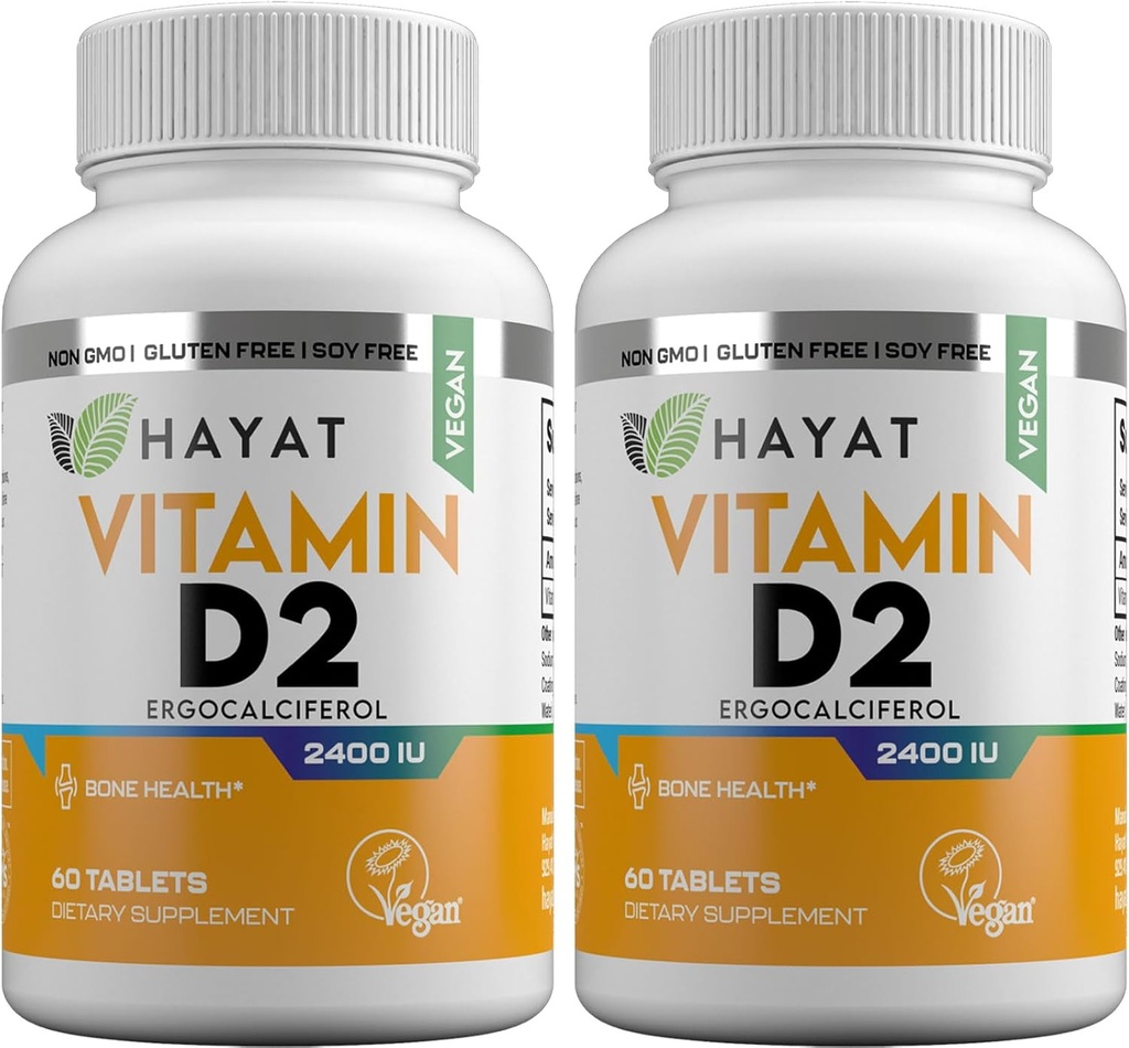 Vitamine Vegan Natürliches Vitamin D 2400 IU, D2, Zertifizierter Halal (Pack von 2)