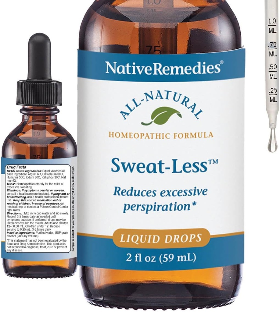 Native Heilmittel Sweat-Less - Natürliche homöopathische Formel für übermäßiges Schwitzen, Schweißen und Schwindigkeit - 59 mL