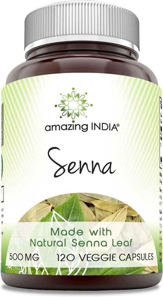 Erstaunlich Indien Senna (Made with Natural Senna) 500 Mg pro Portion 120 Veggie Kapseln Ergänzung | Non-GMO | Glute-Free