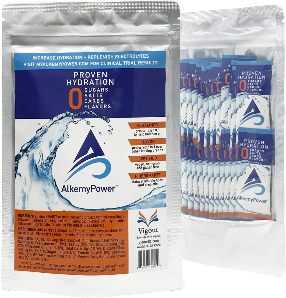 AlkemyPowerTM Hydration Elektrolyt-Pulver, keine Zucker, Salze, Carbs, Flavors oder Kalorien, 100% natürlich, bequeme Stick Pack, 30 Count