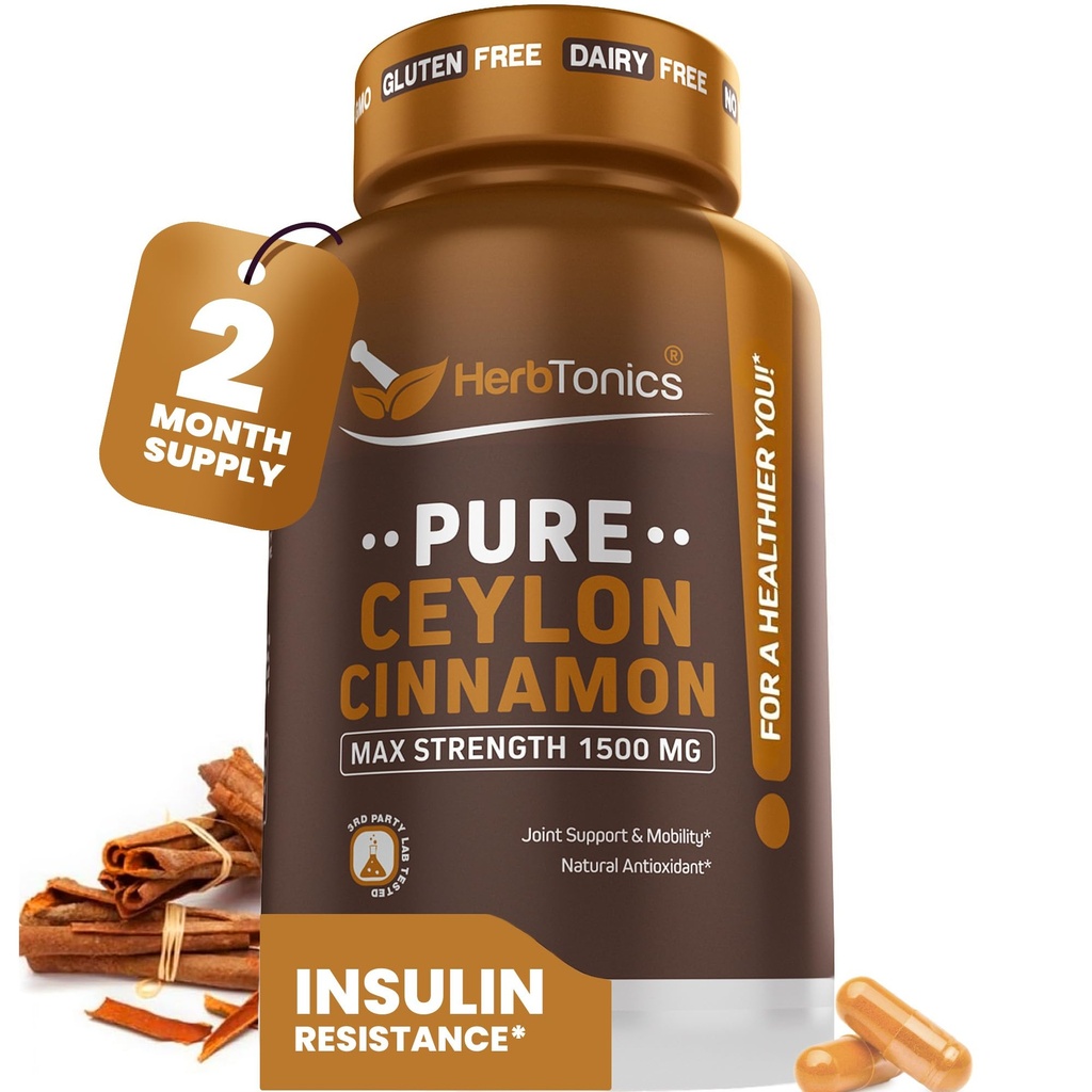 Herbtonics Pure Ceylan Capsules de cannelle Système immunitaire, Gestion du poids saine , Non-OGM, Sans gluten , 1500 Mg - 120 Capsules