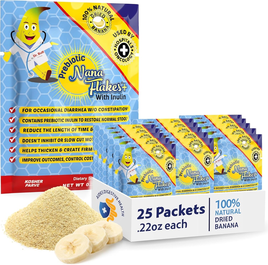 Ernährungsdesigns, präbiotische Nana Flakes mit Inulin, 100% reine Banana Flakes, High Protein & Prebiotic Fiber, Digestive Wellness, für Erwachsene & Kinder 4+ (25 Single-Serve-Packs)