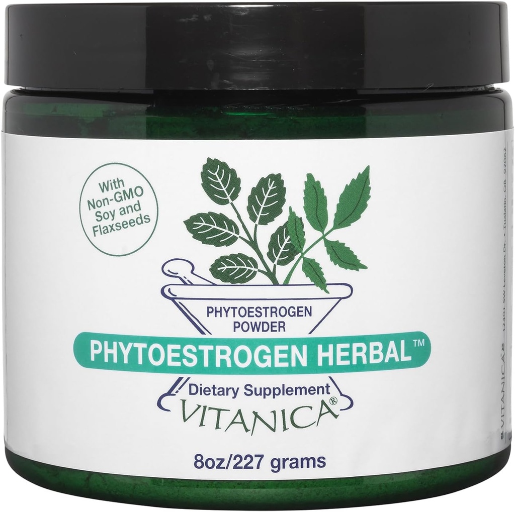 Vitanica Phytoestrogen Kräuter Non-GMO PMS, Menopause Relief Ergänzung für Frauen, Hormon Balance, Nacht Sweats & Hot Flash Relief, Soy Isoflavones, Vegan, Pulver 8 Oz (Phytoestrogen Herbal Pro Logo)